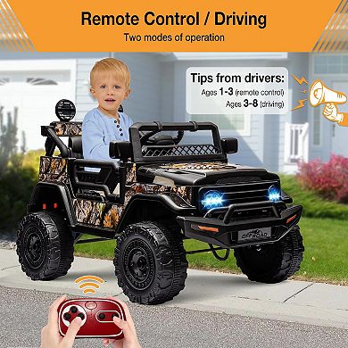 12V 2-Seater Kids Ride-On Truck, Electric Off-Road Car w/ Remote, LED Lights, Music, Suspension
