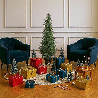 Set of 2 Artificial Cedar Topiary Trees, Potted Faux Cypress Plants for Indoor & Outdoor Decor