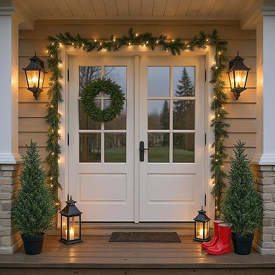 Set of 2 Artificial Cedar Topiary Trees, Potted Faux Cypress Plants for Indoor & Outdoor Decor