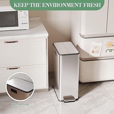 Fancihabor 15-Gallon dual compartment trash can, silver