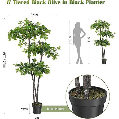 Artificial Black Olive Tree with Lights,Tall Faux Floor Plant in Nursery Pot for Home/Office Decor
