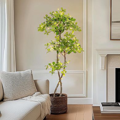 Artificial Black Olive Tree with Lights,Tall Faux Floor Plant in Nursery Pot for Home/Office Decor