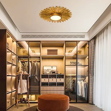 Parrot Uncle 22" Vintage Gold Sunburst LED Flush Mount Ceiling Light