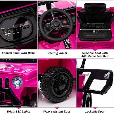 12V Kids Ride-On Truck, Electric Car w/Remote, 25W Motors, MP3, LED Lights, Double Doors