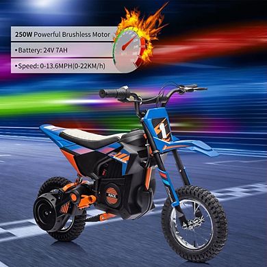 24V Electric Dirt Bike for Kids 250W Off-Road Motorcycle 13.6MPH w/Twist Throttle, Metal Suspension