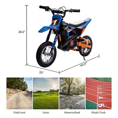 24V Electric Dirt Bike for Kids 250W Off-Road Motorcycle 13.6MPH w/Twist Throttle, Metal Suspension