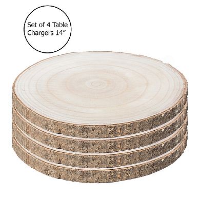Barky Natural Wood Slabs Rustic Ornament Slice Tray Table Charger 14" set of 4