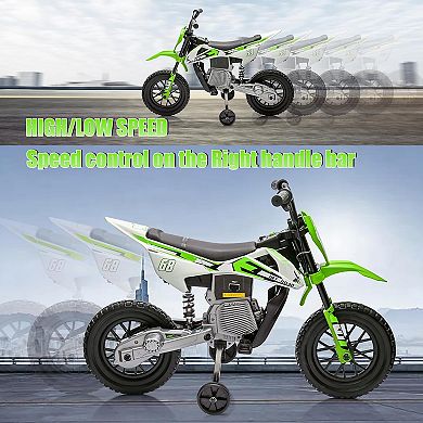 12V Kids Electric Motorcycle w/Training Wheels, Dirt Bike Ride-On Toy w/Twist Throttle, Suspension