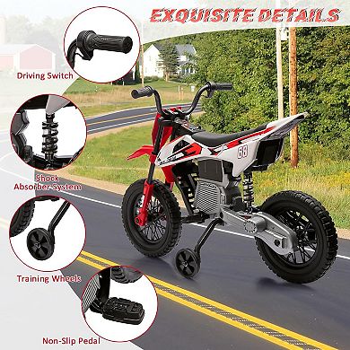 12V Kids Electric Motorcycle w/Training Wheels, Dirt Bike Ride-On Toy w/Twist Throttle, Suspension