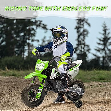 12V Kids Electric Motorcycle w/Training Wheels, Dirt Bike Ride-On Toy w/Twist Throttle, Suspension