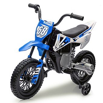 12V Kids Electric Motorcycle w/Training Wheels, Dirt Bike Ride-On Toy w/Twist Throttle, Suspension