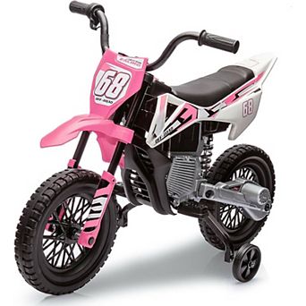 12V Kids Electric Motorcycle w/Training Wheels, Dirt Bike Ride-On Toy w/Twist Throttle, Suspension