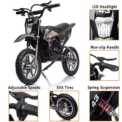 36V Electric Dirt Bike, 15.5MPH Off-Road Motorcycle w/500W Brushed Motor, Disc Brake, LED Light