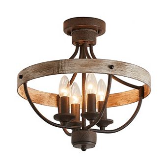 Parrot Uncle Rusted Brown Wood 4-Light Semi-Flush Mount Ceiling Light