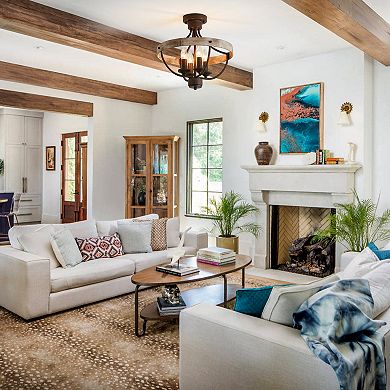 Parrot Uncle Rusted Brown Wood 4-Light Semi-Flush Mount Ceiling Light