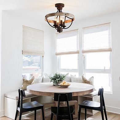 Parrot Uncle Rusted Brown Wood 4-Light Semi-Flush Mount Ceiling Light