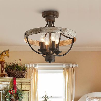 Parrot Uncle Rusted Brown Wood 4-Light Semi-Flush Mount Ceiling Light