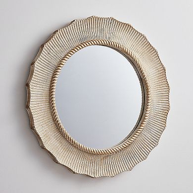 30" Bohemian Round Wood Wall Mirror Decorative Vanity Mirror