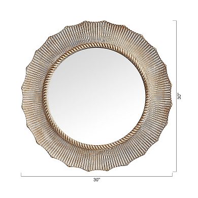 30" Bohemian Round Wood Wall Mirror Decorative Vanity Mirror