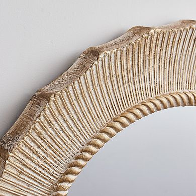 30" Bohemian Round Wood Wall Mirror Decorative Vanity Mirror