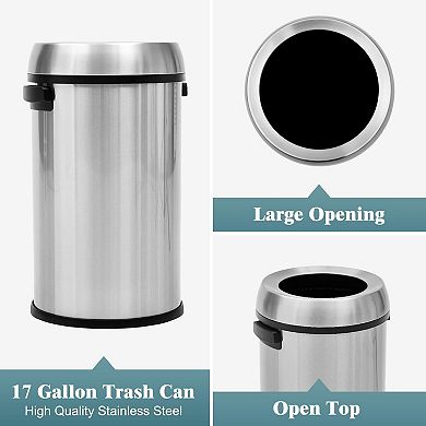 Fancihabor Commercial Round Open Stainless Steel Trash Can for Outdoor, Home, Office