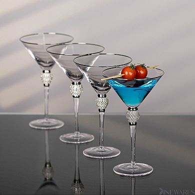 4 Piece Premium Clear Stem Crystal Martini Glasses with Gold Rim and Diamond-like Rhinestones