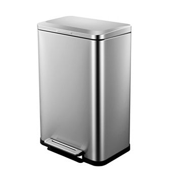 13 Gallon Stainless Steel Pedal Trash Can, Soft-Close Lid & Removable Bucket, Fingerprint-Proof