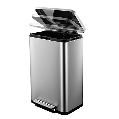 13 Gallon Stainless Steel Pedal Trash Can, Soft-Close Lid & Removable Bucket, Fingerprint-Proof