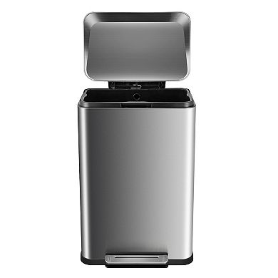13 Gallon Stainless Steel Pedal Trash Can, Soft-Close Lid & Removable Bucket, Fingerprint-Proof