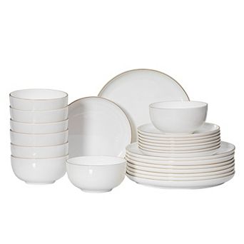 Perlaceo Luxurious Collection of 24 pc White with Gold Rim Bone China Dinnerware Set