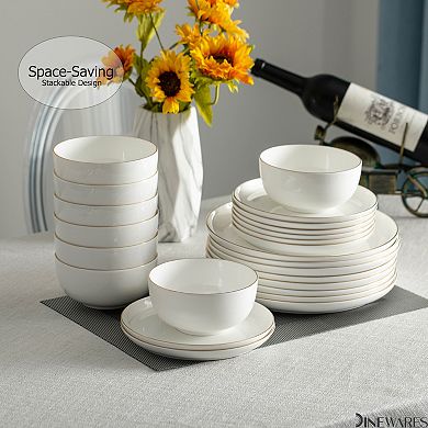 Perlaceo Luxurious Collection of 24-Piece White with Gold Rim Bone China Dinnerware Set