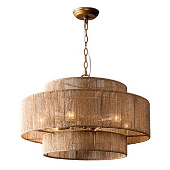 Parrot Uncle Bohemian Brown Hemp Rope Tiered Drum Chandelier Light