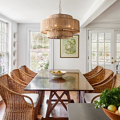 Parrot Uncle Bohemian Brown Hemp Rope Tiered Drum Chandelier Light