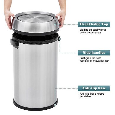 Fancihabor Rotating Lid Anti-Fingerprint Stainless Steel Trash Can for Outdoor, Home, Office