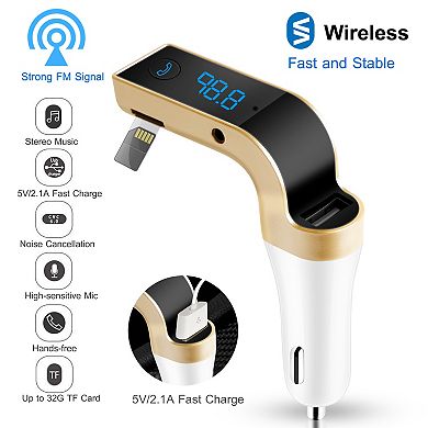 Wireless Car FM Adapter USB Charger, Hands-Free Calling, MP3/TF Card, LCD Display