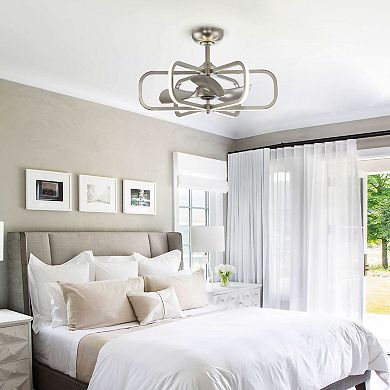 29" Modern Nickel Bladeless LED Ceiling Fan Chandelier with Light and Remote