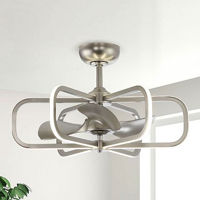 29" Modern Nickel Bladeless LED Ceiling Fan Chandelier with Light and Remote