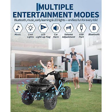 12V Kids Ride-On ATV with Parent Remote, Off-Road 4-Wheeler, Suspension, LED Flag, Bluetooth, Music