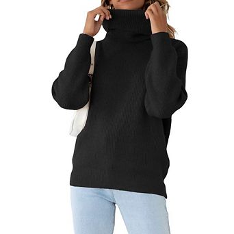 Women's Turtleneck Sweater Long Sleeve Thick Sweater Loose Knitted Pullover Top