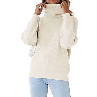 Women's Turtleneck Sweater Long Sleeve Thick Sweater Loose Knitted Pullover Top