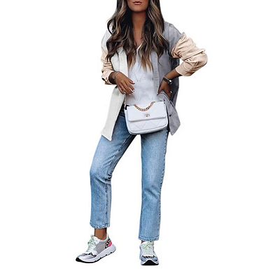 Womens Corduroy Shirt Long Sleeve Oversized Button Up V Neck Blouses Tops Loose Shacket Jacket