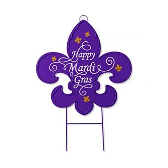 Glitzhome 24"H Mardi Gras Yard Stake, Metal Fleur-de-Lis Yard Sign with Stake