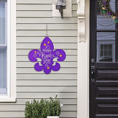 Glitzhome 24"H Mardi Gras Yard Stake, Metal Fleur-de-Lis Yard Sign with Stake