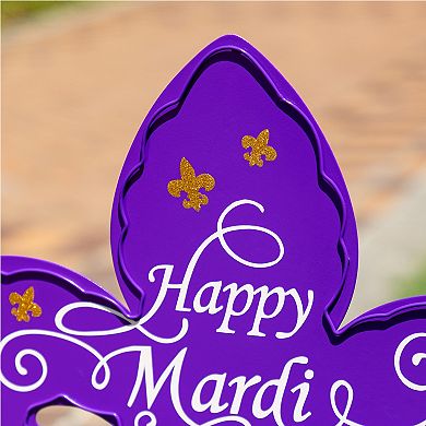 Glitzhome 24"H Mardi Gras Yard Stake, Metal Fleur-de-Lis Yard Sign with Stake