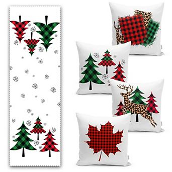 Christmas Table Decorative 5 pc Runner and Throw Pillow Covers Set, Great for Holiday