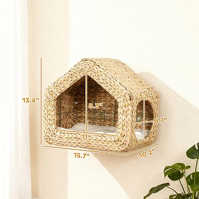 PawHut Wall Mounted Cat House, Cat Wall Furniture with Washable Cushion