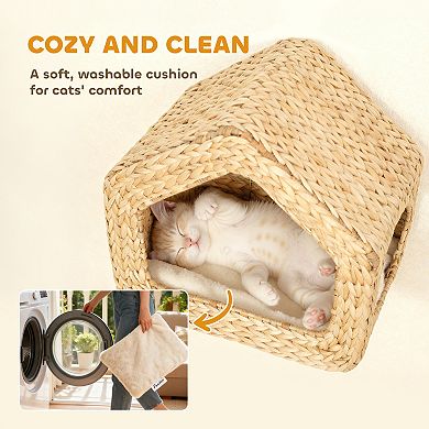 PawHut Wall Mounted Cat House, Cat Wall Furniture with Washable Cushion