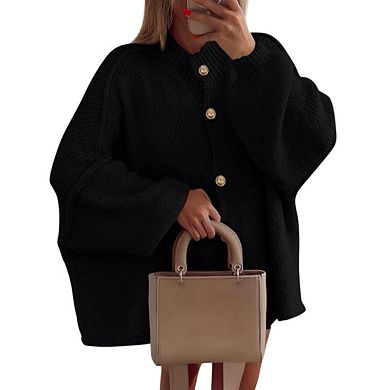 Womens Oversized Cardigans Long Lantern Sleeve Button Down Chunky Knit Loose Fall Sweater Coats