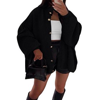 Womens Oversized Cardigans Long Lantern Sleeve Button Down Chunky Knit Loose Fall Sweater Coats
