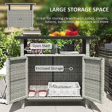 Outsunny Wicker Storage Cabinet, Outdoor Buffet Cabinet